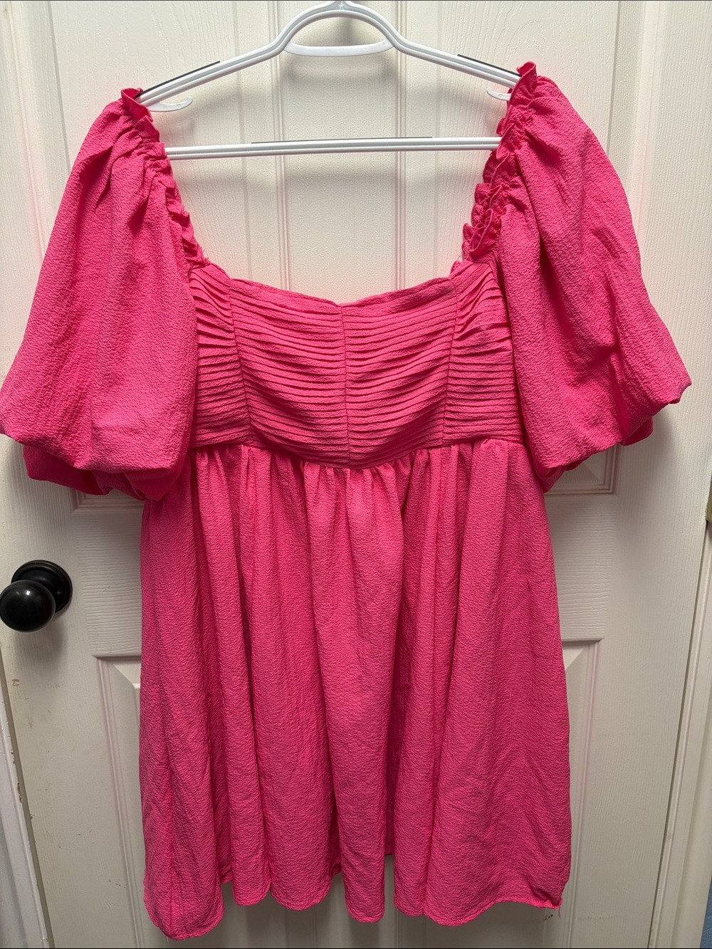 Ces Femme Hot Pink Puff-Sleeve Mini Dress